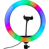 RGB 26 + ПУЛЬТ + ШТАТИВ ПОСИЛЕНИЙ AL-215, 215см, кольорова лампа для селфі різнокольорова кільцева лампа 26см, фото 2