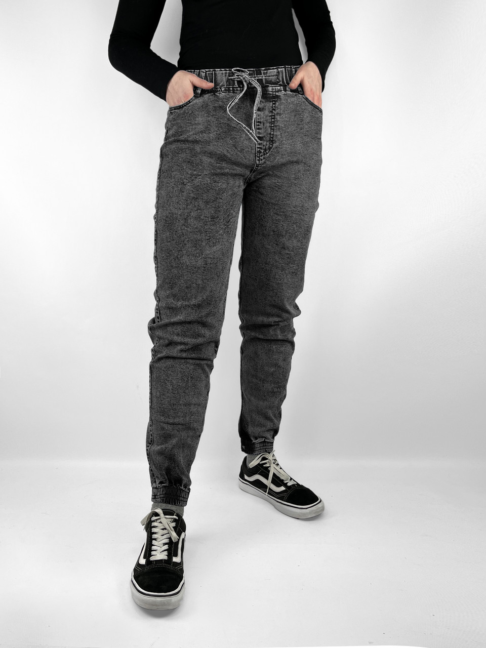 Джинси жіночі під манжет Джогери з високою посадкою Ластівка Великі розміри Сірий колір 33-й розмір