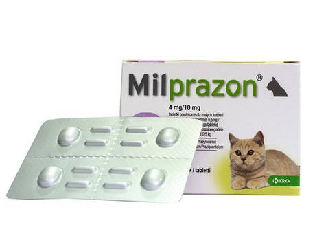 Антигельмінтні пігулки KRKA Milprazon для кошенят/котів до 2-х кг (1 блістер/4 пігулки 4мг/10мг), фото 1