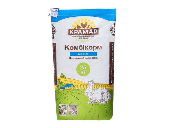 Комбікорм для кролів без трав.муки (дорослі)/гранула КК92-2 25кг ТМ КРАМАР FG, фото 1