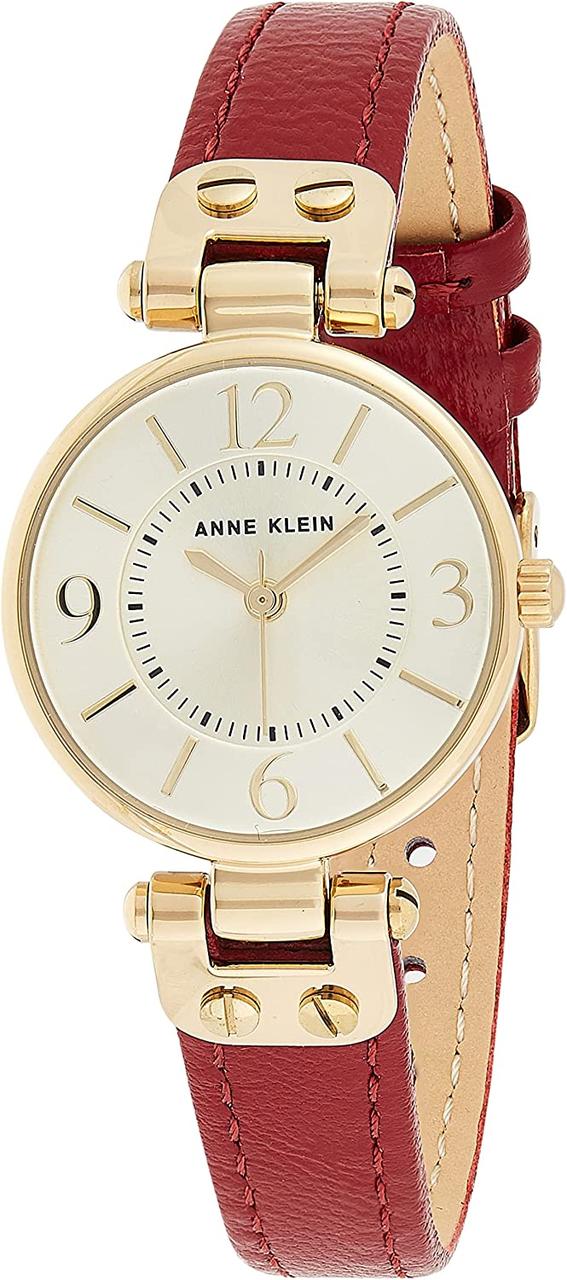 Red/Gold Жіночий годинник зі шкіряним ремінцем Anne Klein