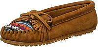 9 Brown Suede/Arizona Fabric Minnetonka Women's Kilty Hardsole Moccasins