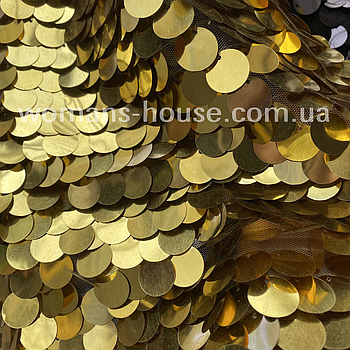 Паєткова тканина 1,6 см золото на сітці Золото коло