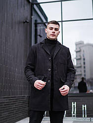 Чоловіче чорне довге пальто RAM | Пальто кашемірове чоловіче довге ЛЮКС якості