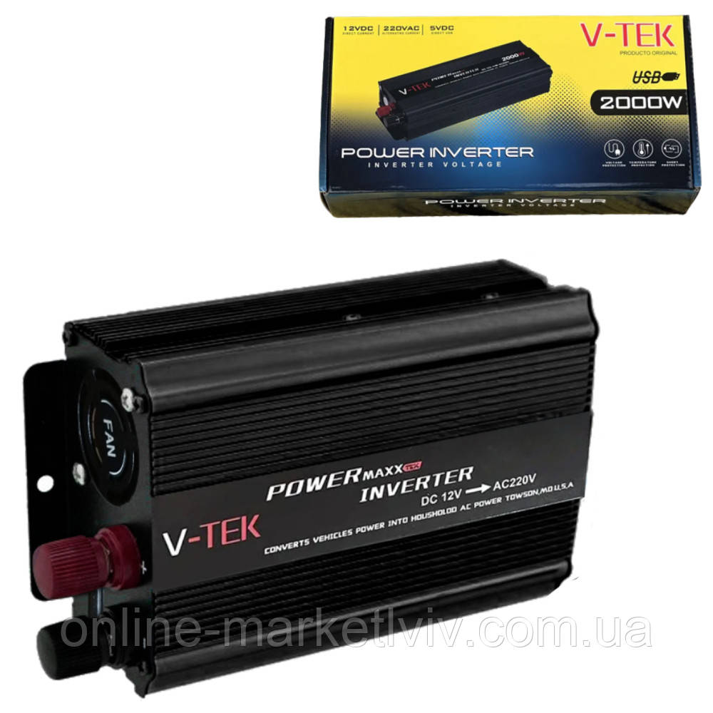 Інвертор автомобільний з USB, 12V-220V, SSK-2000W / Перетворювач напруги DC/AC, фото 1