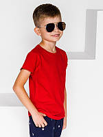 Красная однотонная детская футболка мальчику детская хлопок , футболка красная однотонная детская 4 - 16 лет
