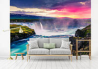 Фотообои закат в интерьере 3D Природа Ландшафт Скалы 368 x 254 см Красочный волшебный водопад (13024P8)+клей