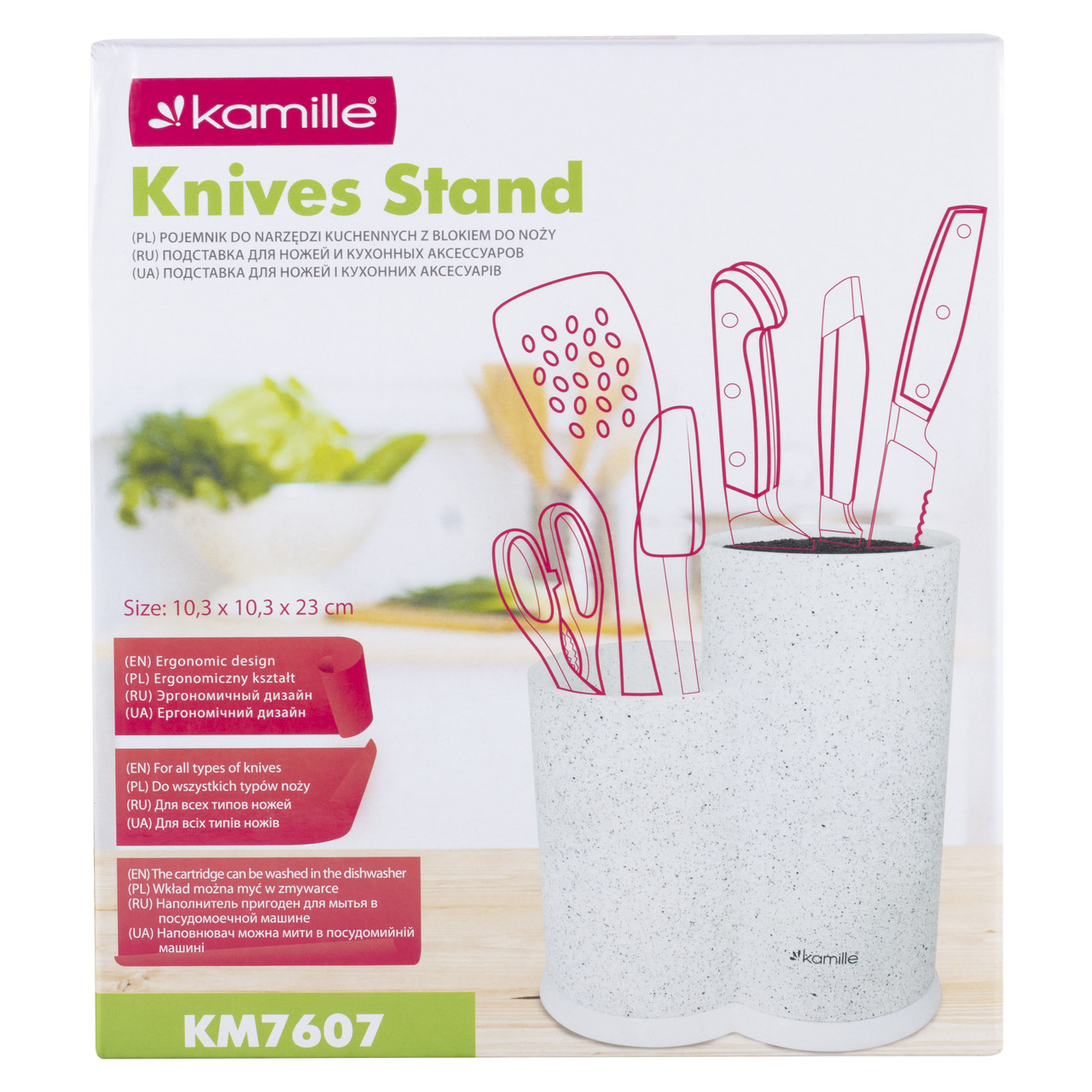 Подставка для ножей и кухонных принадлежностей Kamille Белый 22см (двойная) KM-7607BL - фото 5 - id-p1787883030