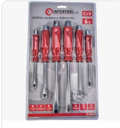 Набір ударних викруток, CrV 6шт InterTool, фото 1