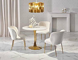 Білий круглий стіл CASEMIRO 90х90*75 білий ефект мрамору/золотий (Halmar)