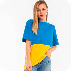 Патріотична футболка унісекс (S-2XL), Синьо-жовта / Двоколірна футболка з прапором України, S-M
