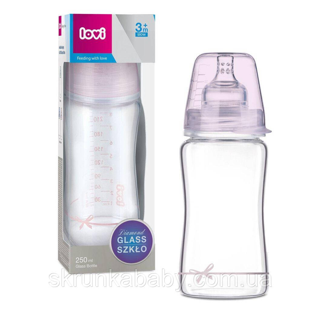 Пляшечка скляна Diamond Glass 250 мл Baby Shower girl LOVI