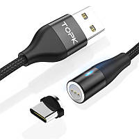Магнитный кабель для зарядки Topk USB 2m MicroUSB Black Quick Charge 5A (AM60) смартфона