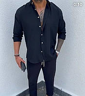 Модная мужская рубашка супер софт 44-46,48-50 голубой,бежевый,черный,белый