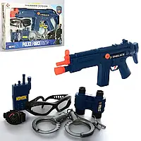 Набор полицейского, автомат-трещетка, очки, наручники, рация, бинокль, свисток, P014A