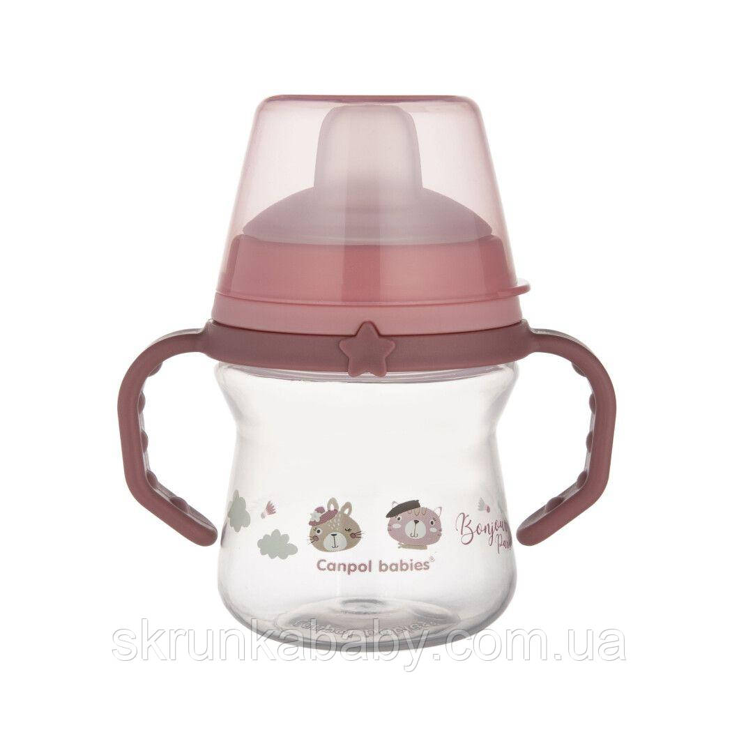Canpol babies Кружка тренувальна з силіконовим носиком FirstCup 150 мл BONJOUR PARIS - рожева, фото 1