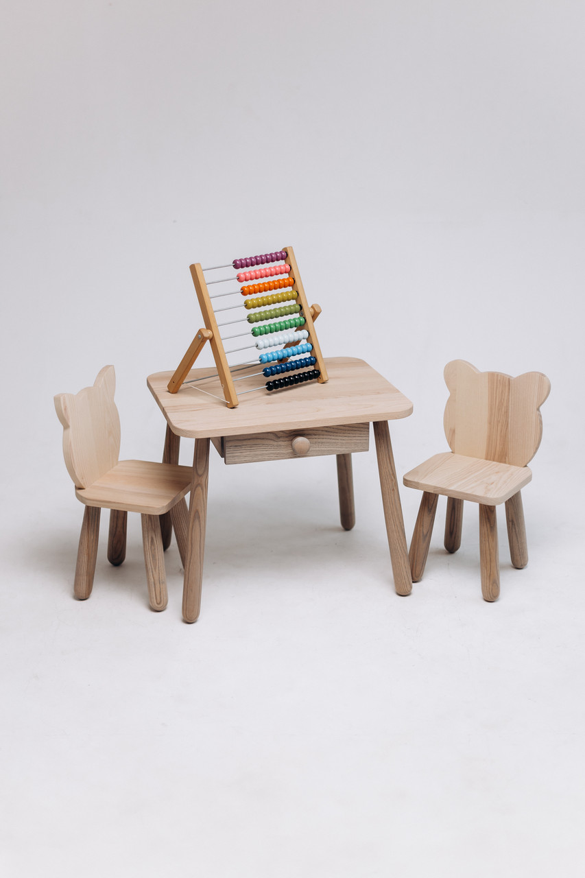 Комплект стіл з ящиком та стільці "Том" і "Тедді" з дерева, фото 1