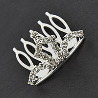 Коронка з гребінцем дитяча маленька висота 25 мм металевого сріблястого кольору з кристалами ширина 40 мм