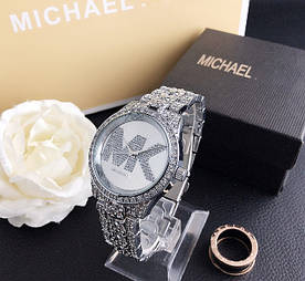 Жіночий годинник Michael Kors якісний. Брендовий наручний годинник із камінням золотистий сріблястий Срібло