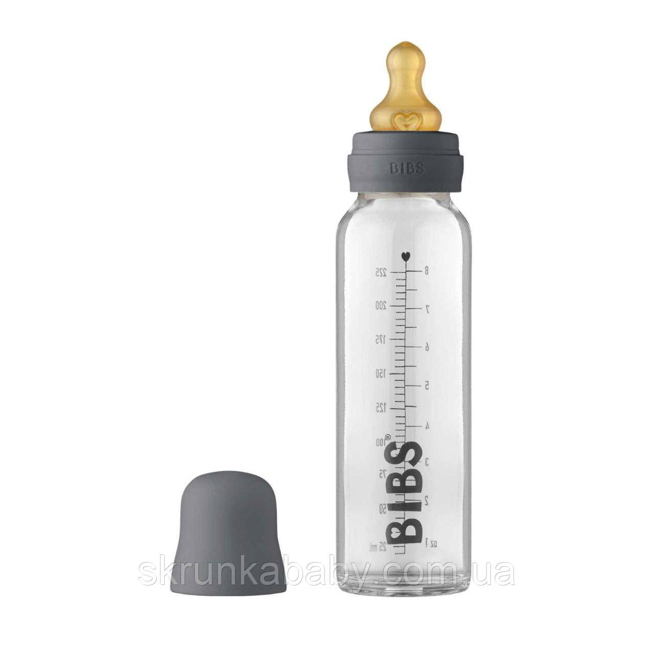 Скляна дитяча пляшечка BIBS Baby Glass Bottle повний комплект 225 мл  Iron