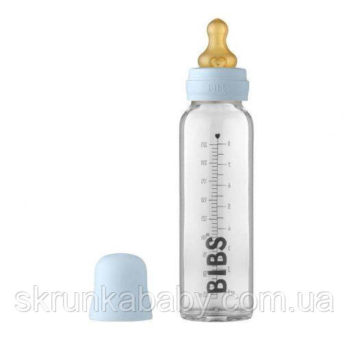 Скляна дитяча пляшечка BIBS Baby Glass Bottle повний комплект 225 мл Baby Blue