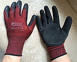 Рукавички робочі міцні трикотажні бордові з гумовим покриттям WERK захисні 10 клас, фото 2