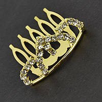 Коронка з гребінцем дитяча маленька висота 25 мм металева золотистого кольору з кристалами ширина 40 мм