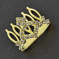 Коронка з гребінцем дитяча маленька висота 25 мм металева золотистого кольору з кристалами ширина 40 мм