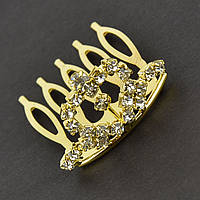 Коронка з гребінцем дитяча маленька висота 25 мм металева золотистого кольору з кристалами ширина 40 мм