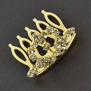 Коронка з гребінцем дитяча маленька висота 25 мм металева золотистого кольору з кристалами ширина 40 мм