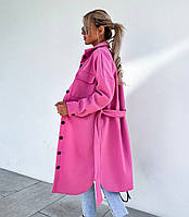 Женское стильное пальто рубашка малиновое. Размер 42-44,46-48,50-52