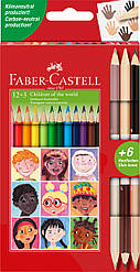 Олівці кольорові Faber-Castell Children of the World 12 кольорів тригранні + 3 двосторонніх круглих, 511514