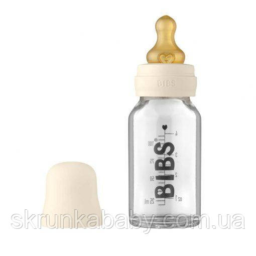 Скляна дитяча пляшечка BIBS Baby Glass Bottle повний комплект 110 мл Ivory, фото 1
