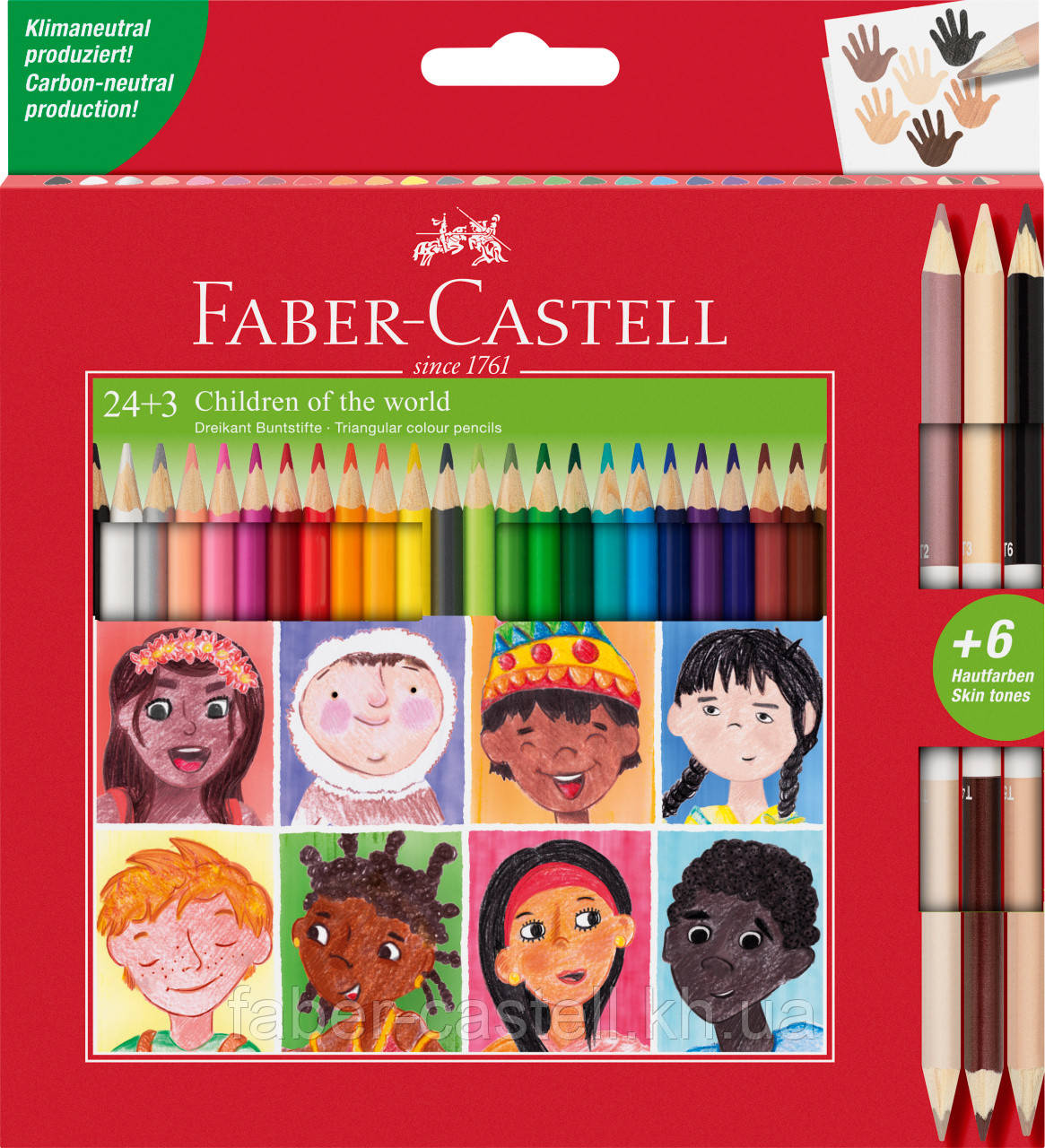 Олівці кольорові Faber-Castell Children of the World 24 кольору тригранні + 3 двосторонніх круглих, 511515