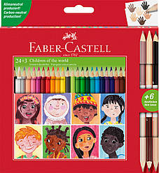 Олівці кольорові Faber-Castell Children of the World 24 кольору тригранні + 3 двосторонніх круглих, 511515