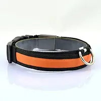 Ошейник с подсветкой для собак с LED лентой USB зарядкой размер M, L Черно-оранжевая