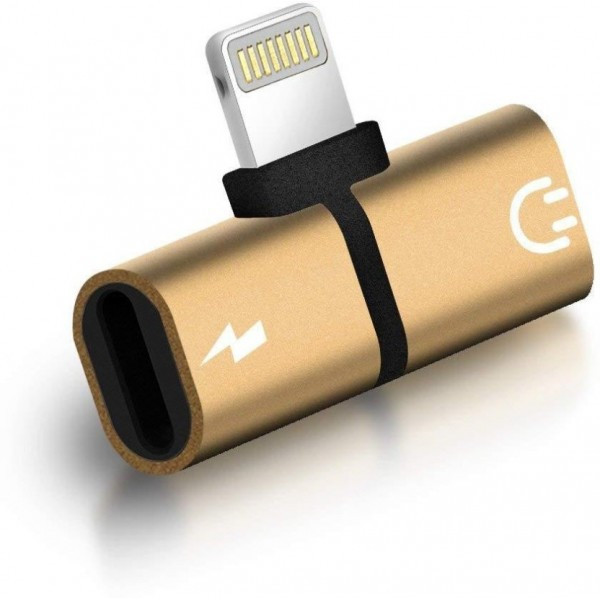 Адаптер, переходник под наушники и зарядку Lightning, золотистый