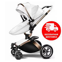 Детская универсальная комбинированная коляска 2в1 для новорожденных детей с поворотным блоком 360 Белая