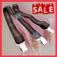 Підтяжки коричневі чоловічі Стильні підтяжки для штанів Підтяжки на металевих затискачах для джинсів