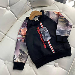 Дитяча кофта з принтом природа Чорна 78641, 47, Чорний, Унісекс, Весна Літо, 80