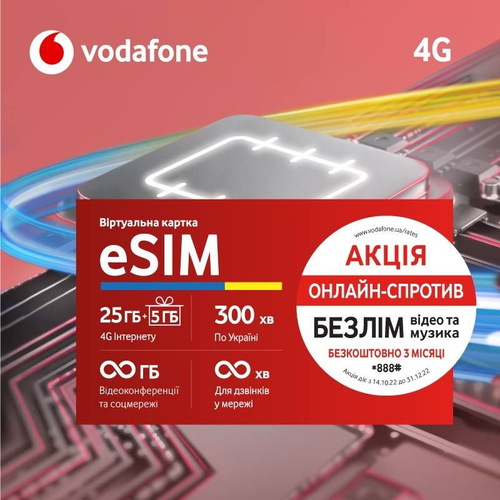 Віртуальна eSIM Vodafone (Стартовий тариф SuperNetPro)