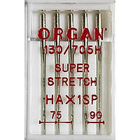 Иглы швейные для cтрейча, лайкры ORGAN SUPER STRETCH №75/90 пластиковый бокс 5 штук для бытовых швейных машин