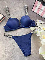 Комплект жіночої нижньої білизни Victoria`s Secret жіночі трусики та бюстгальтер бразиліана - 75c - Синій