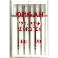 Иглы швейные для микротекстиля ORGAN MICROTEX №60/70 пластиковый бокс 5 штук для бытовых швейных машин