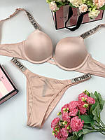 Комплект женского нижнего белья Victoria`s Secret женские трусики и бюстгальтер - размер 75C - Светло-Розовый