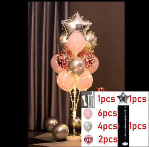 Фонтан з кульок з підсвічуванням 13 кульок | Сріблясто-рожевий