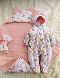 Демісезонний конверт + комбінезон для новонароджених дівчаток, принт метелики, фото 6