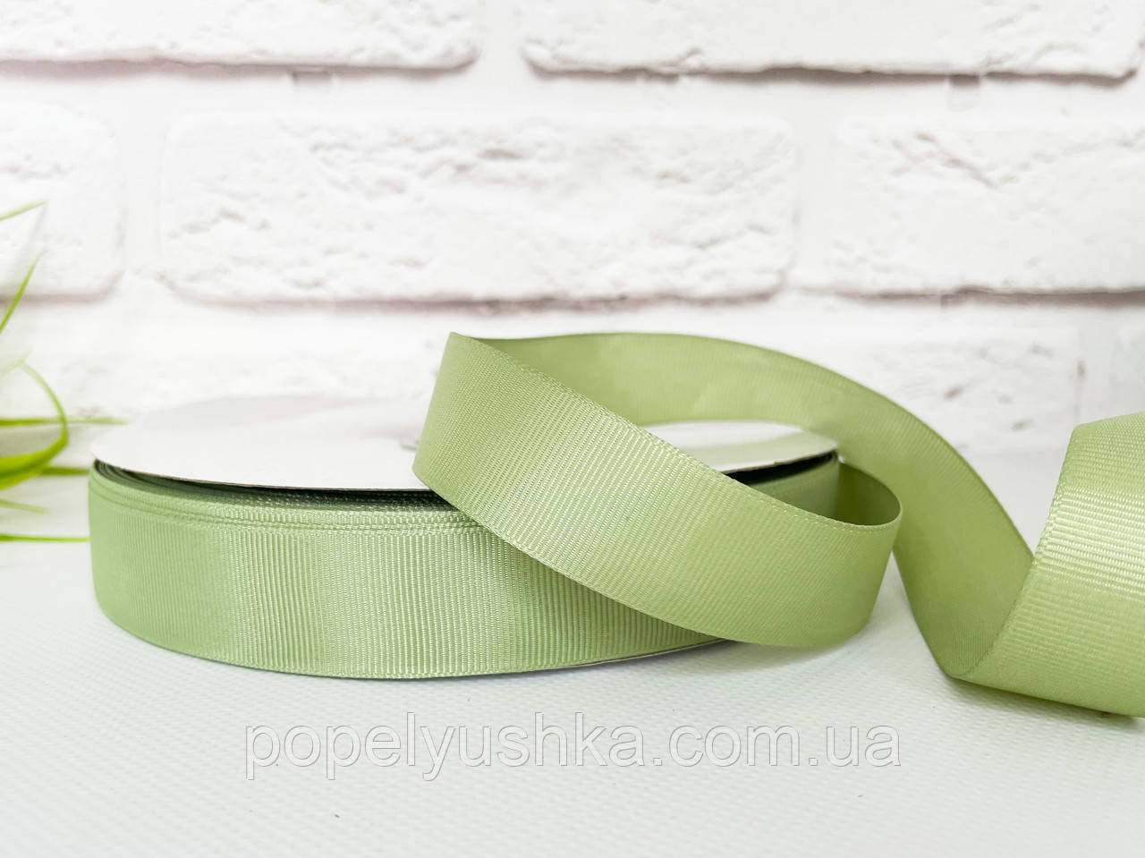 Стрічка репсова 2,5 блідо - оливкова, фото 1