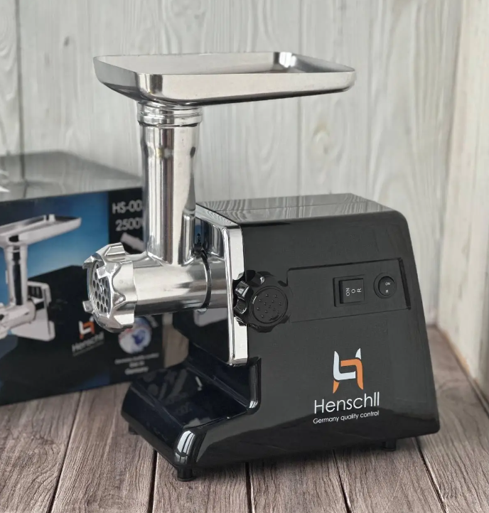 Електрична шнекова м'ясорубка henschll hs-0033 2500 Вт із насадками для домашніх ковбас