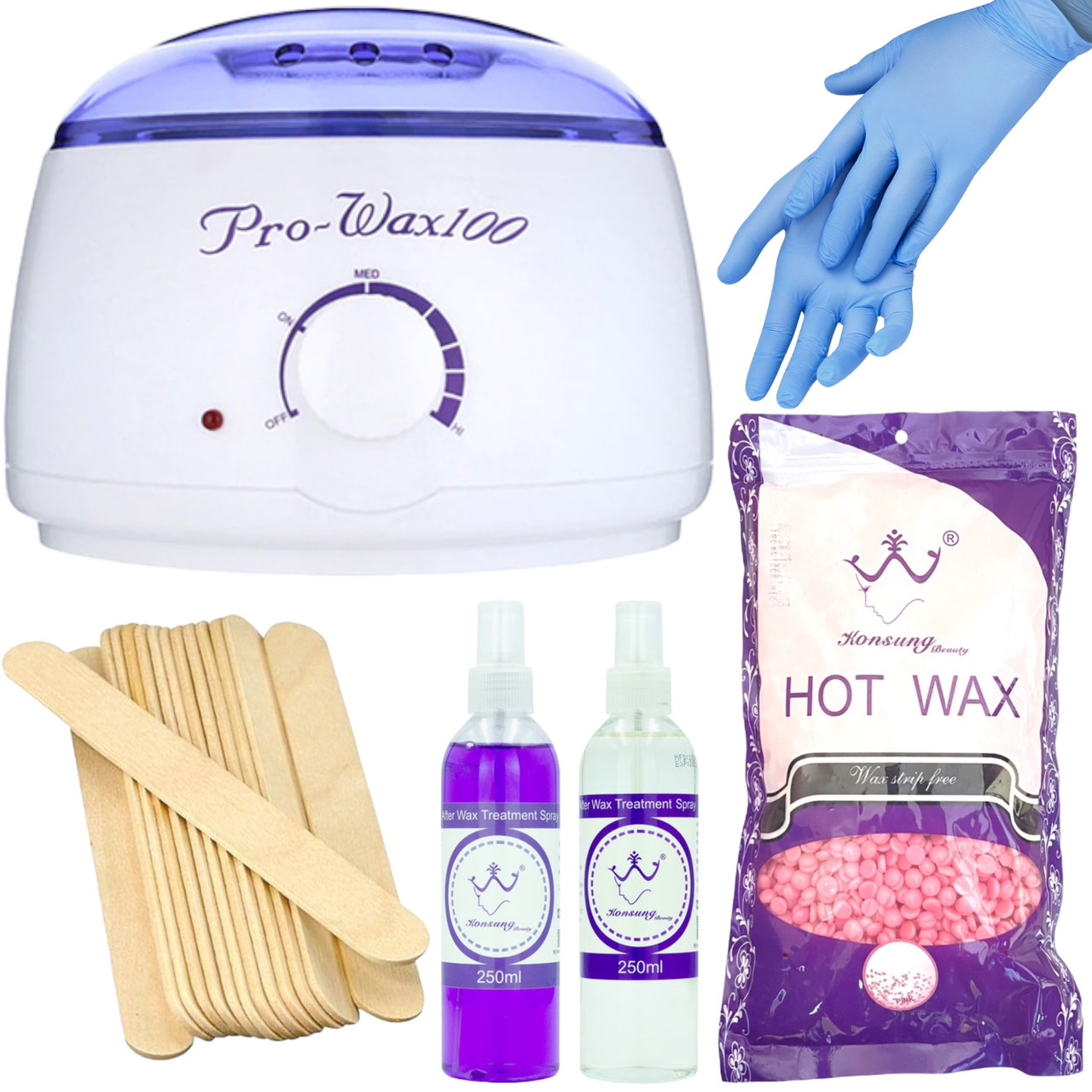 Стартовий набір для депіляції з воскоплавом Pro Wax 100, воском (1000 гр) та засобами після депіляції, №4